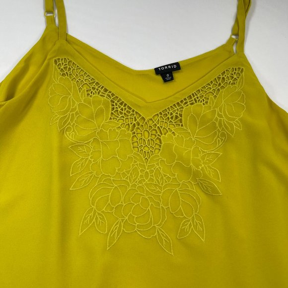 Torrid Strappy Blouse Size 0 (12/L), Beautiful Bright Mustard Color - Picture 2 of 6